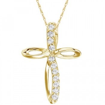 Swirl Diamond Cross Pendant Necklace 14k Yellow Gold  
