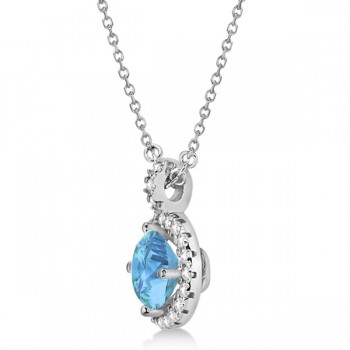 Blue Topaz & Diamond Halo Pendant Necklace 14k White Gold (0.98ct)