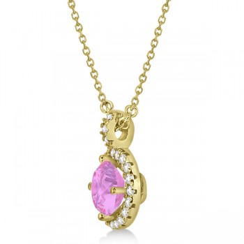 Pink Sapphire & Diamond Halo Pendant Necklace 14k Yellow Gold (1.07ct)