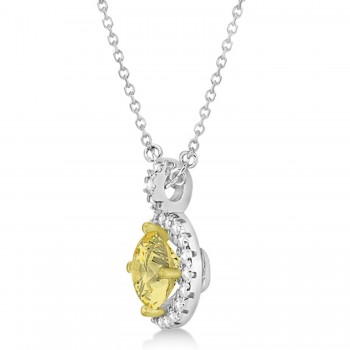 Yellow Diamond & Diamond Halo Pendant Necklace Round  14k White Gold (1.00ct)