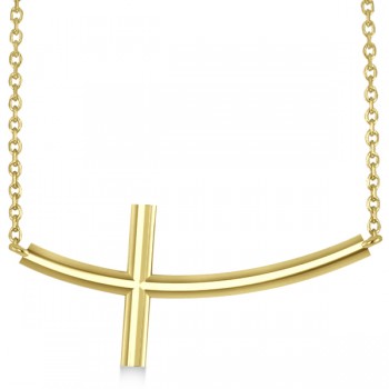 Curved Sideways Cross Necklace Religious Pendant 14k Yellow Gold
