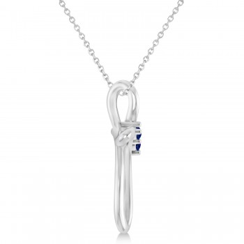 Blue Sapphire Two Stone Swirl Cross Pendant Necklace 14k White Gold (0.10ct)
