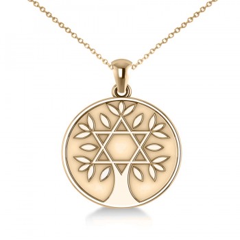 Jewish Family Tree Star of David Pendant Necklace 14k Yellow Gold
