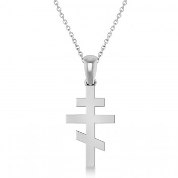 Eastern Orthodox Cross Pendant Necklace 14k White Gold