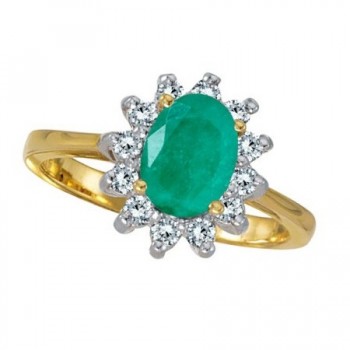 Lady Diana Oval Lab Emerald & Lab Grown Diamond Ring 14k Yellow Gold (1.50 ctw)