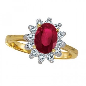 Lady Diana Oval Lab Ruby & Lab Grown Diamond Ring 14k Yellow Gold (1.50 ctw)