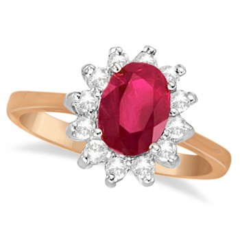 Oval Lab Ruby & Lab Grown Diamond Accented Ring 14k Rose Gold (1.50ct)