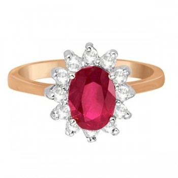 Oval Lab Ruby & Lab Grown Diamond Accented Ring 14k Rose Gold (1.50ct)