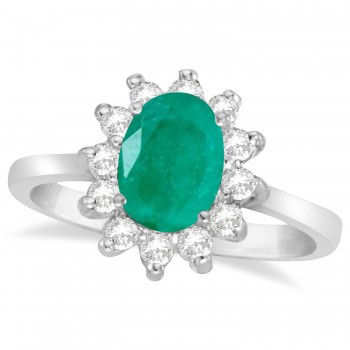 Lady Diana Oval Lab Emerald & Lab Grown Diamond Ring 14k White Gold (1.50 ctw)