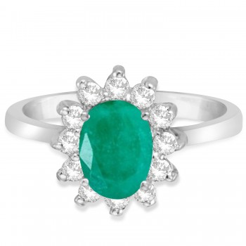 Lady Diana Oval Lab Emerald & Lab Grown Diamond Ring 14k White Gold (1.50 ctw)