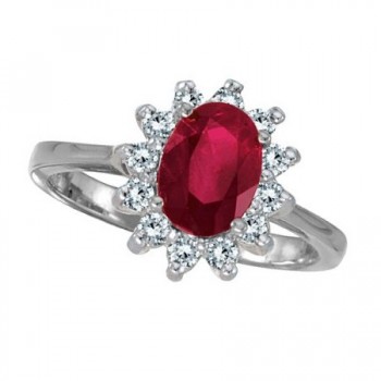 Lady Diana Oval Lab Ruby & Lab Grown Diamond Ring 14k White Gold (1.50 ctw)