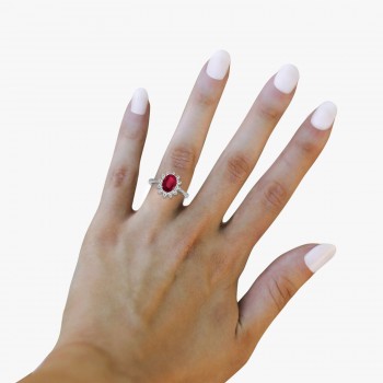 Lady Diana Oval Lab Ruby & Lab Grown Diamond Ring 14k White Gold (1.50 ctw)