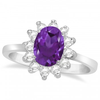 Lady Diana Oval Lab Amethyst & Lab Grown Diamond Ring 14k White Gold (1.50 ctw)