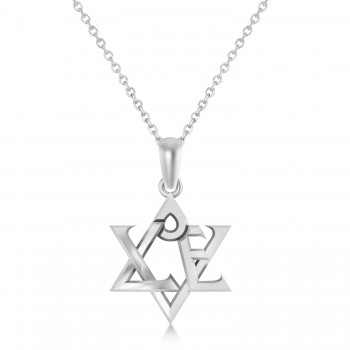 Love Jewish Star of David Pendant Necklace 14K White Gold