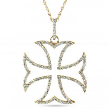 Natural Diamond Maltese Cross Pendant 14K Yellow Gold (0.62ct)
