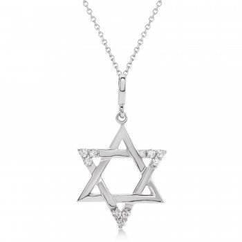 Natural Diamond Jewish Star of David Pendant Necklace 14K White Gold (0.1ct)