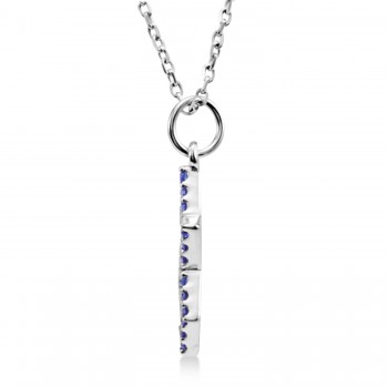 Natural Blue Sapphire Jewish Star of David Necklace 14K White Gold