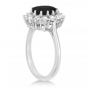 Oval Black & White Diamond Accented Ring 18k White Gold (2.80ctw)