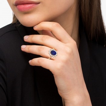 Oval Lab Blue Sapphire & Diamond Accented Ring 14k Rose Gold (3.60ctw)