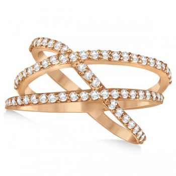 Three Band Intertwined Abstract Diamond Ring 14k Rose Gold 0.65ct