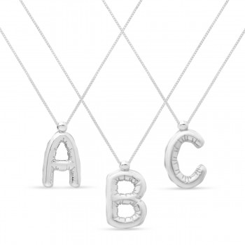 Personalized Helium Balloon Initial Letter Charm Pendant Necklace 14K White Gold