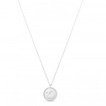 Sagittarius Zodiac Diamond Medallion Disk Pendant Necklace 14k White Gold