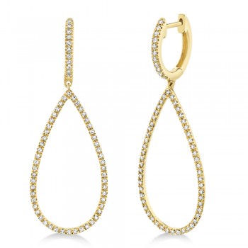 Diamond Huggie Teardrop Shape Drop Earrings 14k Yellow Gold (0.40ct)