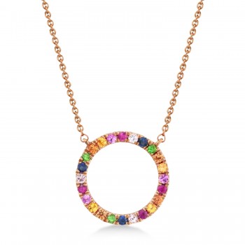 Multi-Colored Circle Gemstone Pendant necklace in 14K Rose Gold (0.29ct)