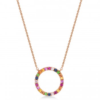 Multi-Colored Circle Gemstone Pendant necklace in 14K Rose Gold (0.29ct)