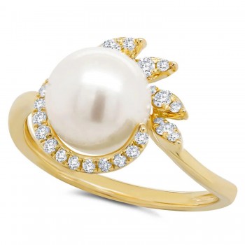 Diamond & Cultured Pearl Cocktail Ring 14K Yellow Gold (0.26ct)