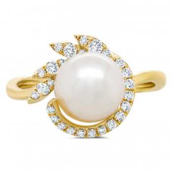Diamond & Cultured Pearl Cocktail Ring 14K Yellow Gold (0.26ct)
