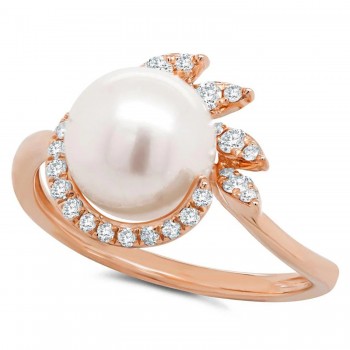 Diamond & Cultured Pearl Cocktail Ring 14K Rose Gold (0.26ct)