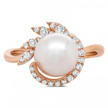 Diamond & Cultured Pearl Cocktail Ring 14K Rose Gold (0.26ct)