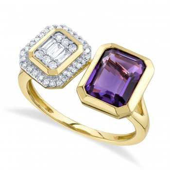 Diamond & Purple Amethyst Toi Et Moi Baguette Ring 14K Yellow Gold (2.24ct)
