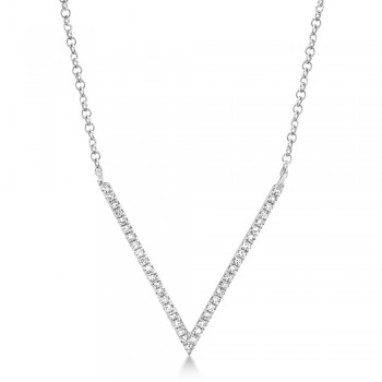 Diamond Pave V Pendant Necklace 14k White Gold (0.12ct)