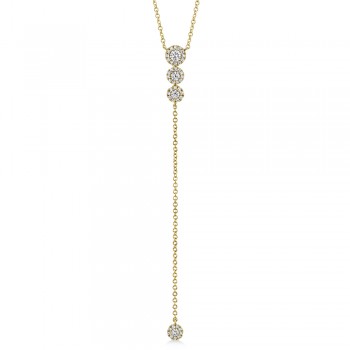 Graduated Diamond Halo Style Lariat Necklace 14k Yellow Gold (0.29ct)