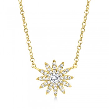 Diamond Pave Starburst Pendant Necklace 14k Yellow Gold (0.15ct)