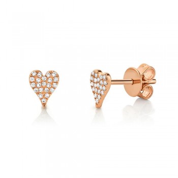 Diamond Pave Mini Heart Stud Earrings 14k Rose Gold (0.10ct)