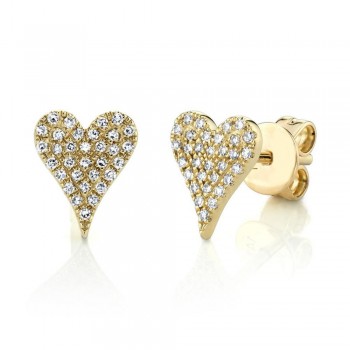 Diamond Pave Heart Stud Earrings 14k Yellow Gold (0.14ct)
