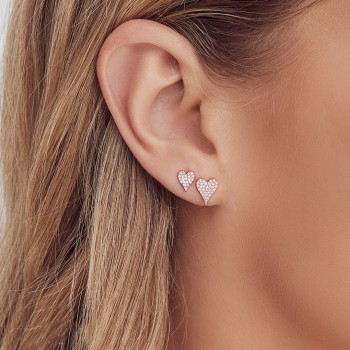Diamond Pave Heart Stud Earrings 14k Rose Gold (0.14ct)