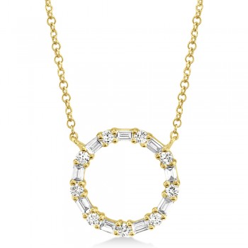 Diamond Baguette Circle Pendant Necklace 14k Yellow Gold (0.29ct)