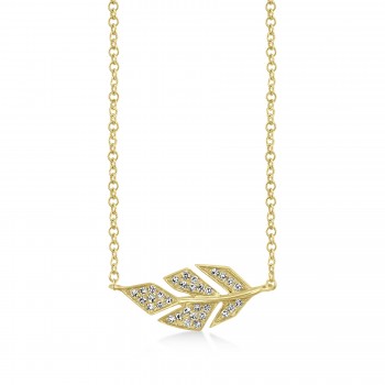 Diamond Pave Leaf Necklace 14k Yellow Gold (0.08ct)