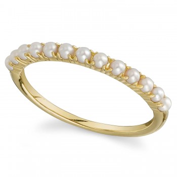 Cultured Pearl Stackable Ring Band 14K Yellow Gold (2mm)