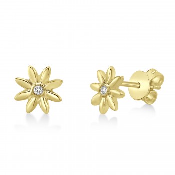 Bezel Diamond Sunflower Stud Earrings 14k Yellow Gold (0.03ct)