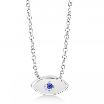 Blue Sapphire Evil Eye Pendant Necklace 14K White Gold (0.03ct)