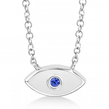 Blue Sapphire Evil Eye Pendant Necklace 14K White Gold (0.03ct)