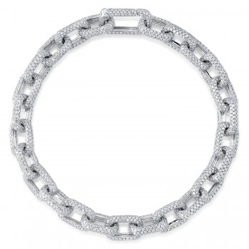 Diamond Pave Paper Clip Link Bracelet 14K White Gold (7.52ct)