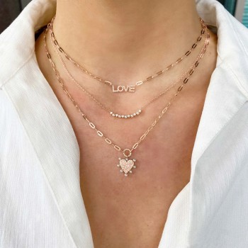 Diamond Cultured Pearl Paper Clip Heart Pendant Necklace 14K Rose Gold (0.22ct)