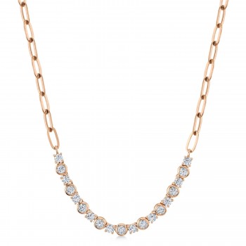 Diamond Round Bezel Pendant Necklace in Paper Clip Link 14K Rose Gold(1.64ct)