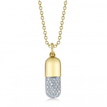 Diamond Pill Pendant Necklace 14K Yellow Gold (0.32ct)